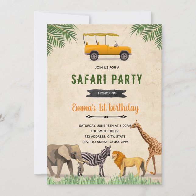 Invitation thème d'anniversaire safari jeep (Devant)