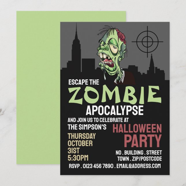 Invitation Thème d'Apocalypse de Zombie Escape Room Halloween (Devant / Derrière)