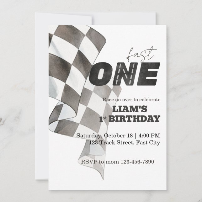 Invitation Thème de 1er anniversaire Drapeau de course d'anni (Devant)