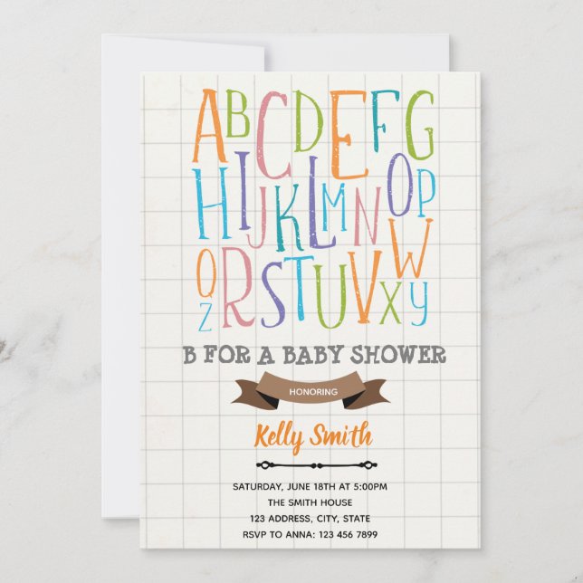 Invitation Thème de baby shower Alphabet B (Devant)