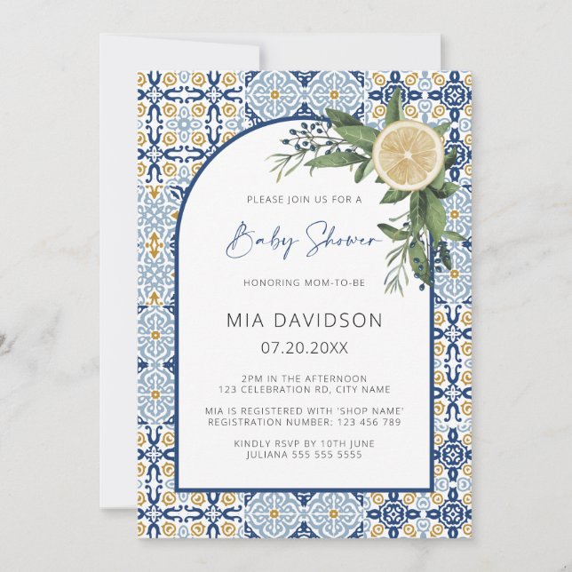 Invitation Thème de Baby Shower Capri Bébé Italien Citron  (Devant)
