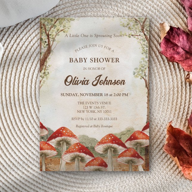 Invitation Thème de Baby Shower Champignon Brun Mignon (Créateur téléchargé)