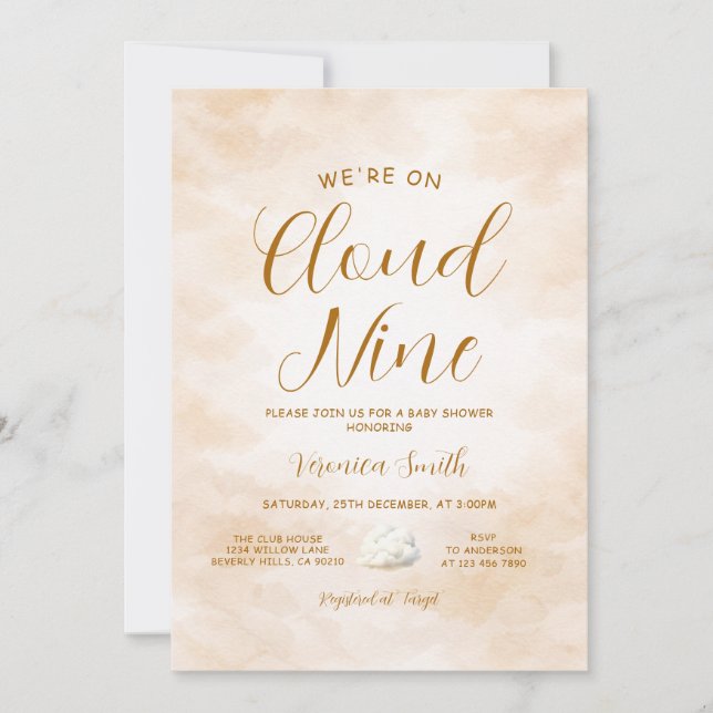 Invitation Thème de baby shower Élégant Ciel Beige Cloud Nine (Devant)