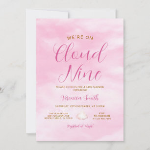 Invitation Thème de Baby Shower Élégant Rose Ciel Nuage Neuf