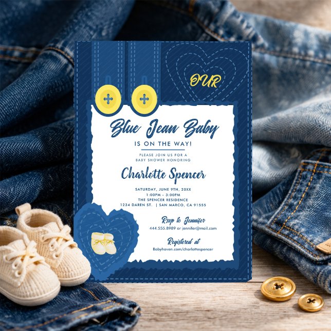 Invitation Thème de baby shower en denim de jean bleu  (Créateur téléchargé)
