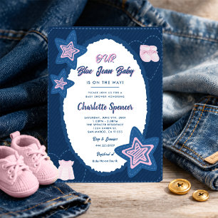 Invitation Thème de baby shower en denim de jean bleu 