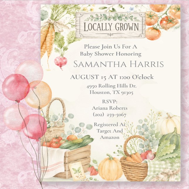 Invitation Thème de baby shower Marché des agriculteurs à l'a (Créateur téléchargé)
