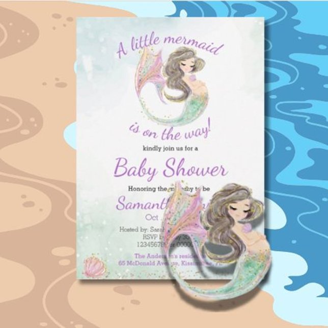 Invitation Thème de Baby shower Soft Brown Mermaid (Magical Mermaid Baby Shower Event Invitation Ideas & Designs)