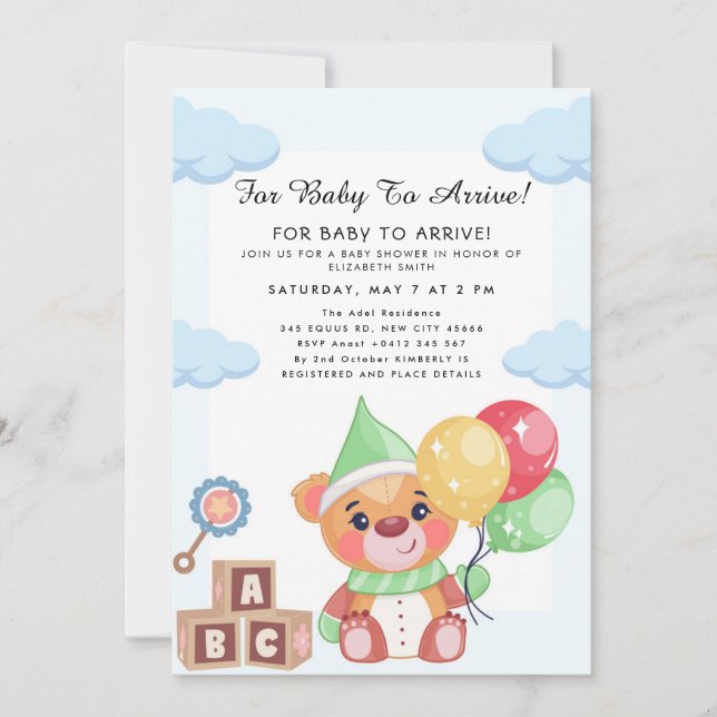 Invitation Thème de ballon d'ours en peluche mignon (Devant)