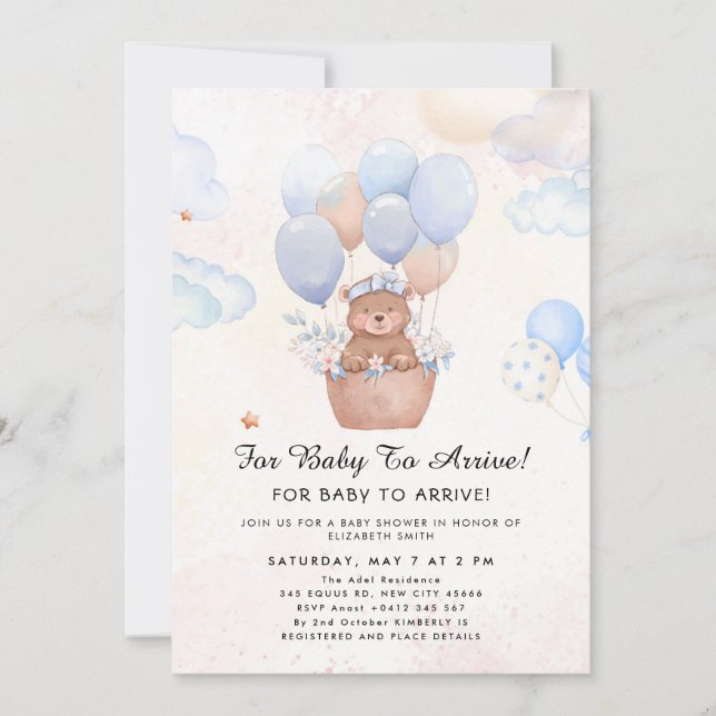 Invitation Thème de ballon d'ours en peluche mignon (Devant)