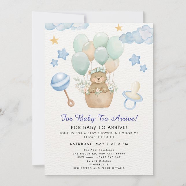 Invitation Thème de ballon ourson mignon (Devant)