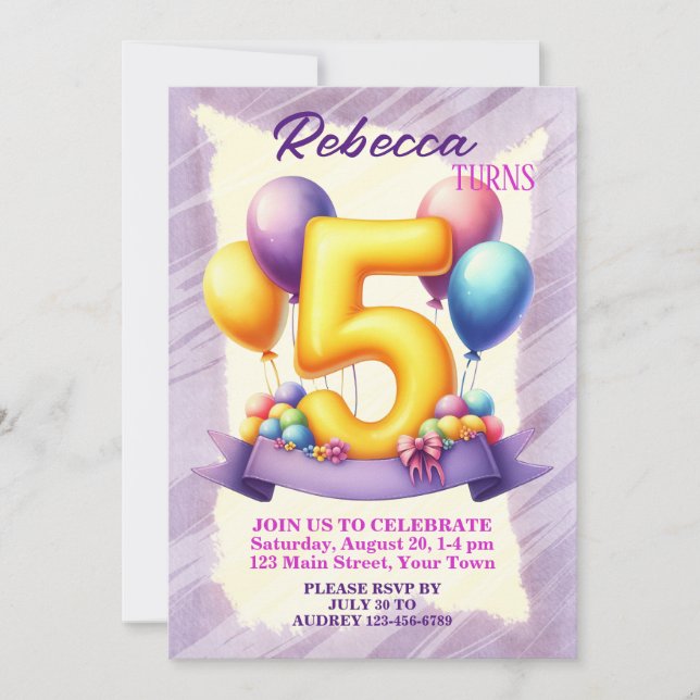 Invitation Thème de ballon pour 5ème anniversaire (Devant)