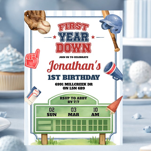 Invitation Thème de baseball Première année Première fête d'a (Créateur téléchargé)