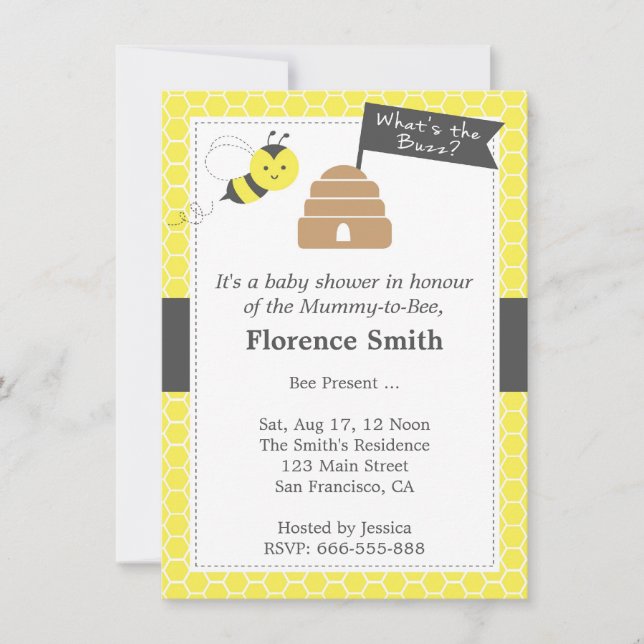 Invitation Thème de bébé adorable abeille Shower en jaune et  (Devant)