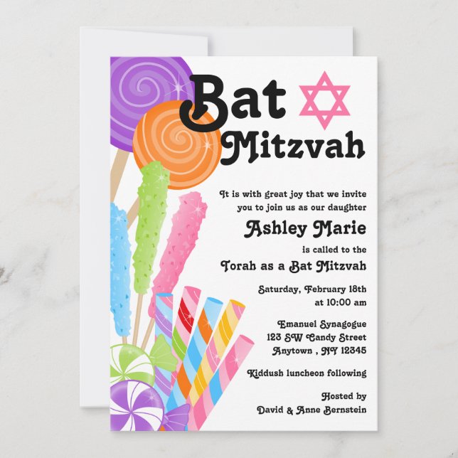 Invitation Thème de bonbons Bar Mitzvah (Devant)