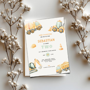 Invitation Thème de camion à benne pour 2e anniversaire