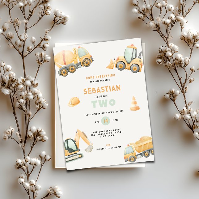 Invitation Thème de camion à benne pour 2e anniversaire (Construction Dump Truck Party Boys Birthday Invitation)