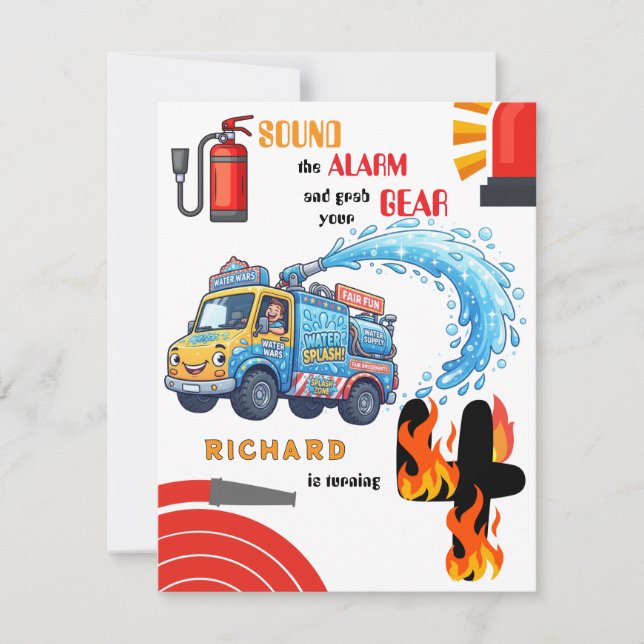 Invitation Thème de camion de pompiers pour la célébration d' (Devant)