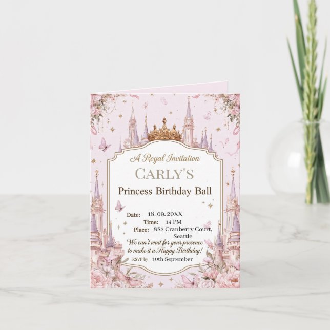 Invitation Thème de Château de Princesse Bal d'Anniversaire R (Devant)