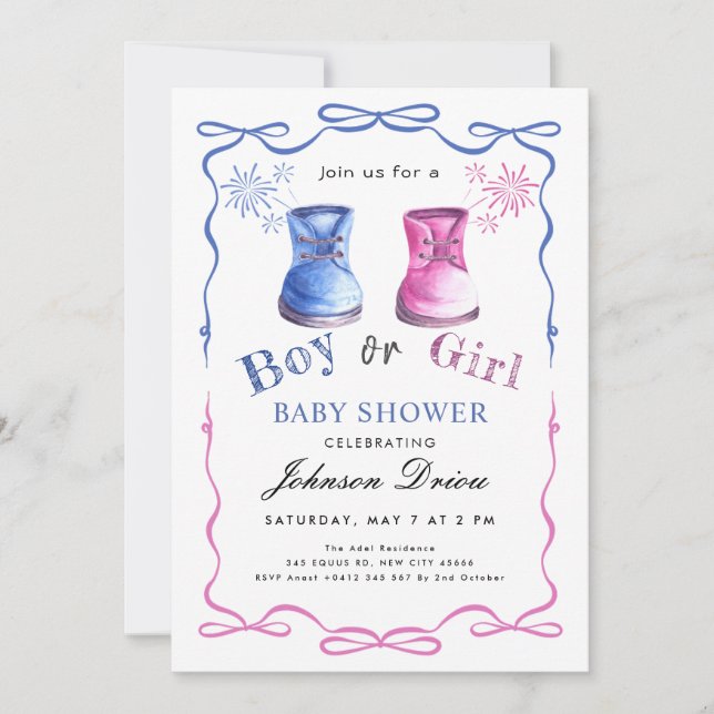 Invitation Thème de chaussures de bébé à l'aquarelle | Baby S (Devant)