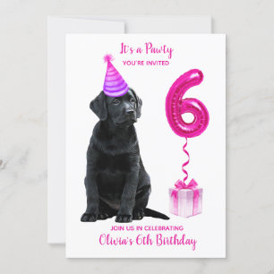 Invitation Thème de chiot 6e anniversaire - mignon chien rose