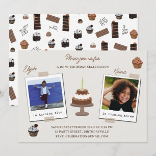 Invitation Thème de chocolat pour double photo d'anniversaire