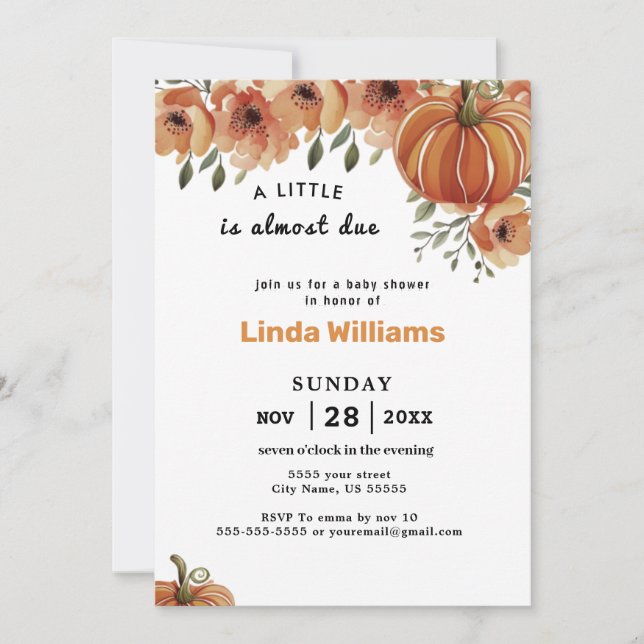 Invitation Thème de chute florale | Petit Baby shower Citroui (Devant)