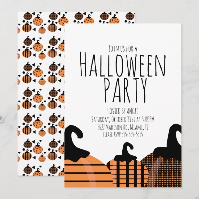 Invitation Thème de citrouille d'Halloween pour fête d'annive (Devant / Derrière)