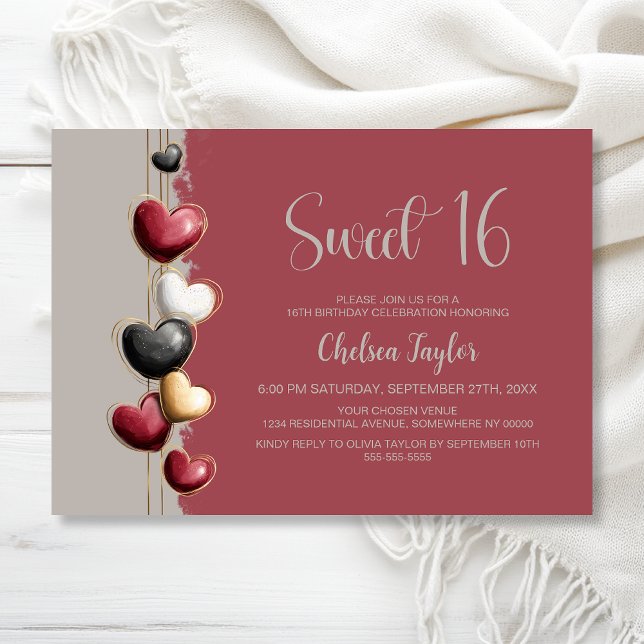 Invitation Thème de cœur rouge et rose pour un anniversaire S (Créateur téléchargé)