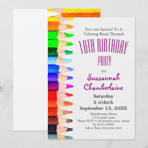 Invitation Thème de coloriage Rainbow Pencils Fête des enfant
