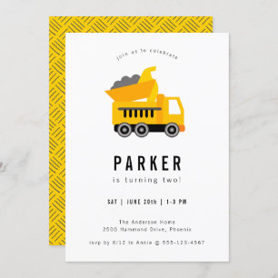 Invitation Thème de construction de camions de pompage Annive