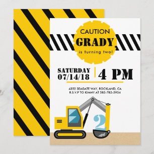 Invitation Thème de construction Excavateur Noir et Jaune 2èm