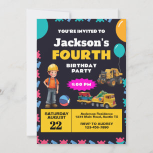 Invitation Thème de construction pour fête d'anniversaire