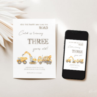 Invitation Thème de construction troisième anniversaire Invit