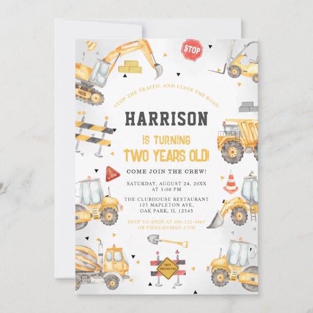 Invitation Thème de construction Truck Party Anniversaire (Devant)