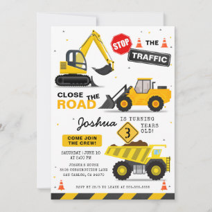 Invitation Thème de construction Truck Truck Anniversaire de 