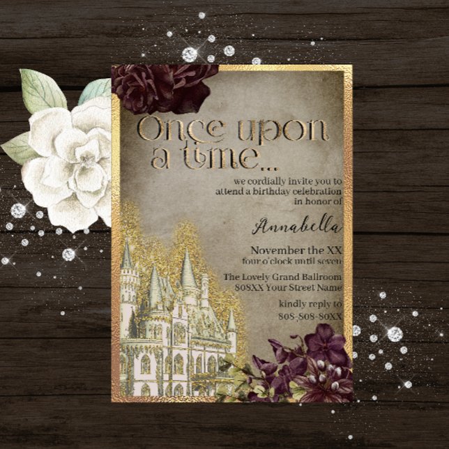 Invitation Thème de conte de fée de château en or gothique (Créateur téléchargé)
