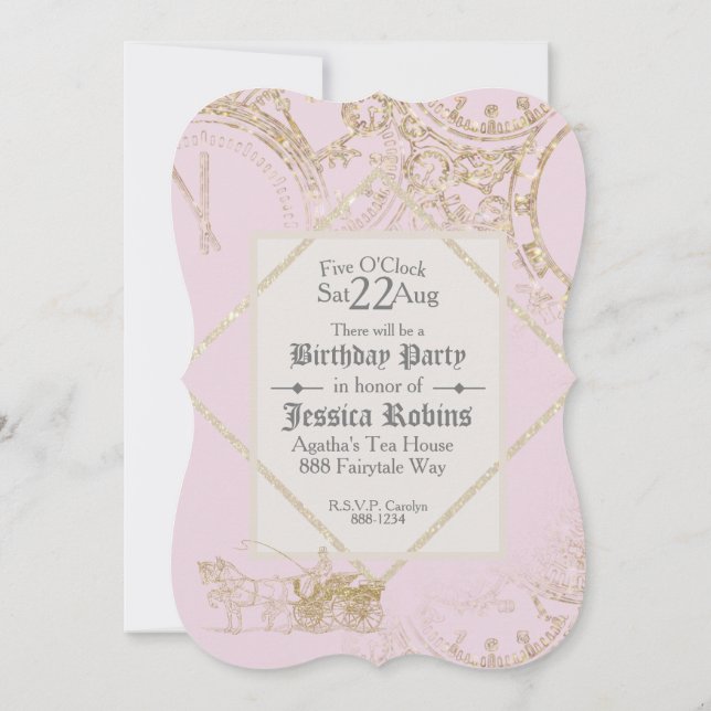 Invitation Thème de conte de fées Château Carrosse Paillettes (Dos)