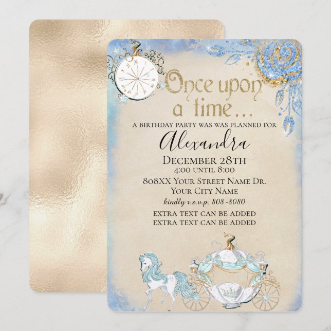 Invitation Thème de conte de fées de Cendrillon modifié (Devant / Derrière)