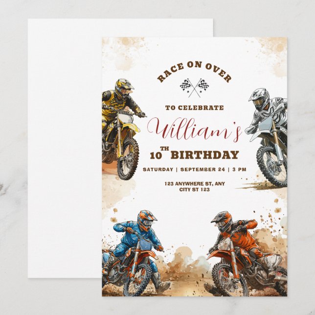 Invitation Thème de course Anniversaire Enfants (Devant / Derrière)