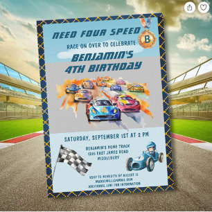 Invitation Thème de course automobile pour garçon 4ème annive