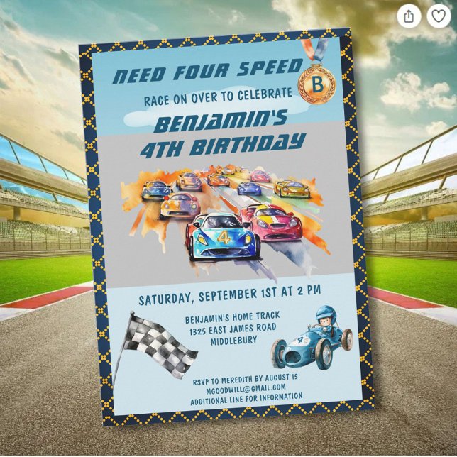 Invitation Thème de course automobile pour garçon 4ème annive (Créateur téléchargé)