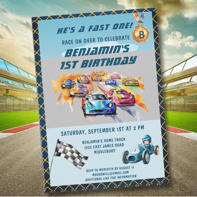 Invitation Thème de course automobile pour garçon pour un 1er (Créateur téléchargé)