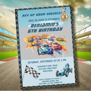Invitation Thème de course automobile pour garçon pour un 6èm