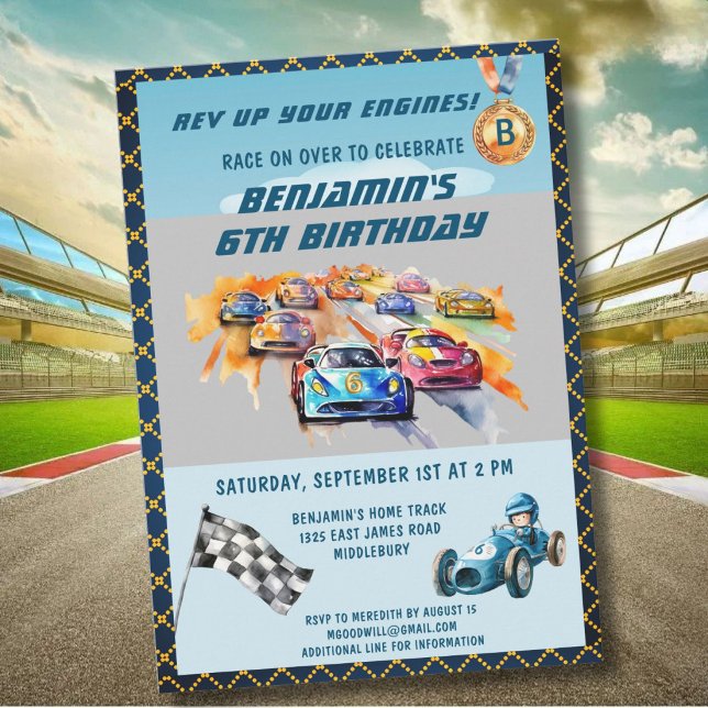Invitation Thème de course automobile pour garçon pour un 6èm (Créateur téléchargé)