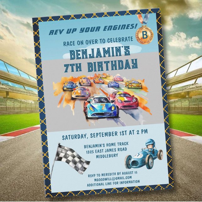 Invitation Thème de course automobile pour garçon pour un 7èm (Créateur téléchargé)
