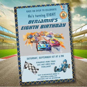 Invitation Thème de course automobile pour garçon pour un 8èm
