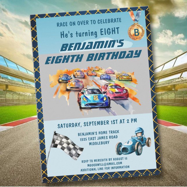 Invitation Thème de course automobile pour garçon pour un 8èm (Créateur téléchargé)