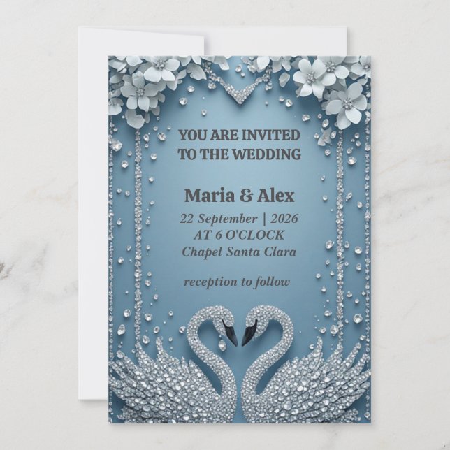 Invitation Thème de décoration de mariage Couple Cygne Bleu � (Devant)