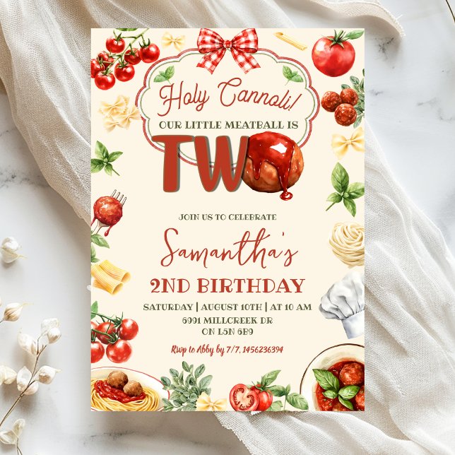 Invitation Thème de deuxième anniversaire de pâtes italiennes (Créateur téléchargé)